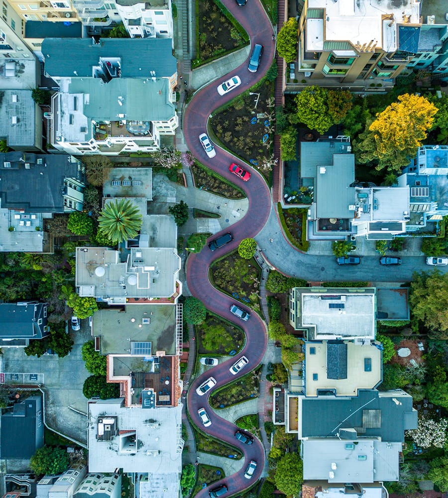 curvy road overhead