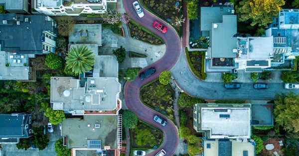 curvy road overhead